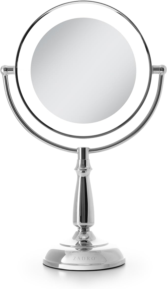 Zadro 11" Makeup Mirror with Lights and Magnification Dimmable Touch LED Lighted Makeup Mirror with Magnification (Large | 11" x 17" | 5X/1X, Chrome)