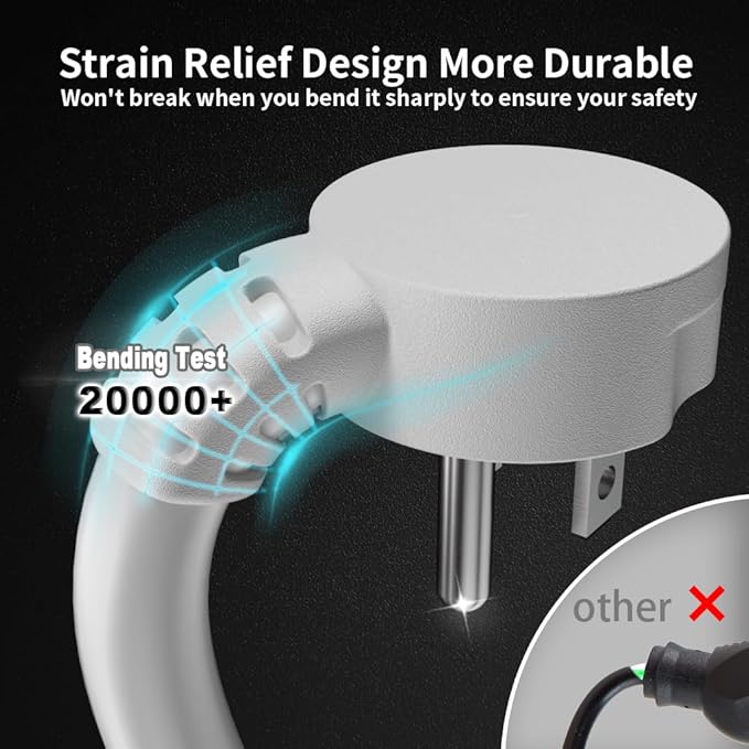 HUANCHAIN 14 Gauge 3 Feet (3 Pack) Flat Plug Extension Cord White Indoor Outdoor, Heavy Duty 3 Prong Grounded Low Profile Extension Wire Flexible, 15A 1875W 125V 14AWG SJTW, ETL Listed