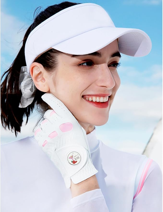 Women Golf Gloves Premium Leather with Magnetic Ball Marker Left Right Hand 1 Pack, Extra Grip for Ladies Comfortable Durable Size Small Medium Large