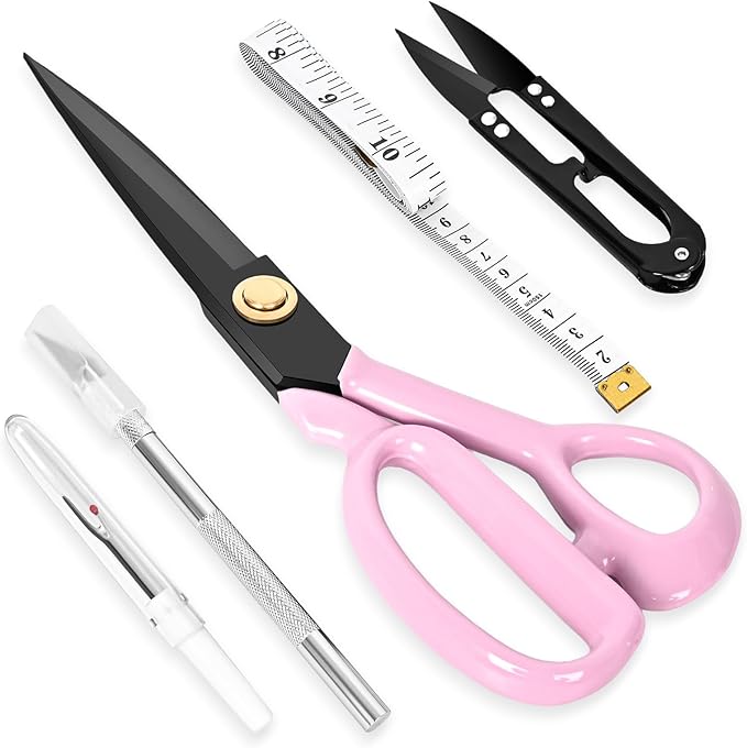 Professional Tailor Scissors Heavy Duty - Multi-Purpose Sewing Fabric Scissors for Leather Cutting Industrial Sharp Shears Home Office Arts, and Crafts (9 Inch) Pink