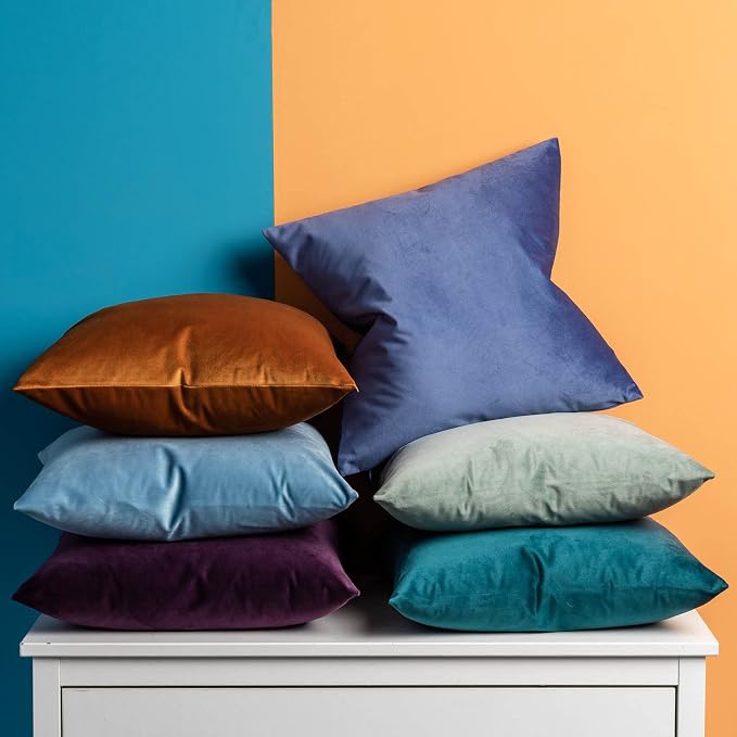 JUSPURBET 28x28 Decorative Velvet Throw Pillow Covers Cases Set of 2,Blue | Cozy Soft Euro Cushion Covers with Hidden Zipper for Couch Sofa Bed Living Room Bedroom Home Decor