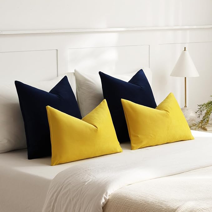 Throw Pillow Covers 16x16 Navy Blue: Pack of 2 Cozy Soft Velvet Square Modern Luxury Decorative Throw Pillow Cases for Sofa Couch Living Room Bed Home Decor