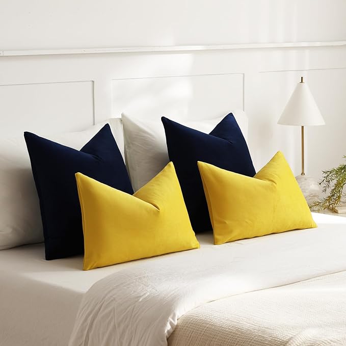 Throw Pillow Covers 20x20 Navy Blue: Pack of 2 Cozy Soft Velvet Square Modern Luxury Decorative Throw Pillow Cases for Sofa Couch Living Room Bed Home Decor