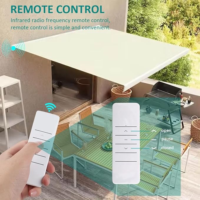 Remote Control DC24V Motorized Roller Shade Motor with Manual Override, 45mm Brushless Electric Awning Motor for Windproof Shades, High Torque Tubular Motor (20 N.m for Φ60mm（2-3/8"） Octagonal Tube)