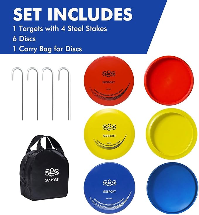 Disc Golf Basket - Portable Disc Golf Target with Heavy Duty 24-Chains Come with 6pcs Disc Golf Discs and Carry Bag, Ground Stake -Suitable for Players of All Levels - Multi Color Available