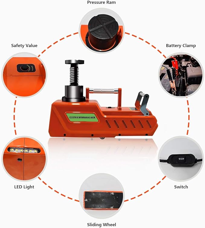E-HEELP 15 Ton Electric Hydraulic Floor Jack, 12V DC Heavy Duty Truck Jack with LED Light for RV, SUV, Van, Sedan, Trucks (7.8-20.4 Inch Lift)