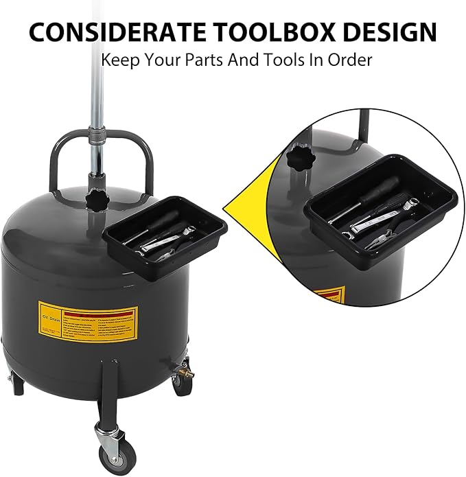 20 Gallon Waste Oil Drain Tank, Oil Drain Extractor, Pneumatic Drainer for Automotive Fluids, Portable Waste Oil Container with Air Operation (8 Gallon-Black)