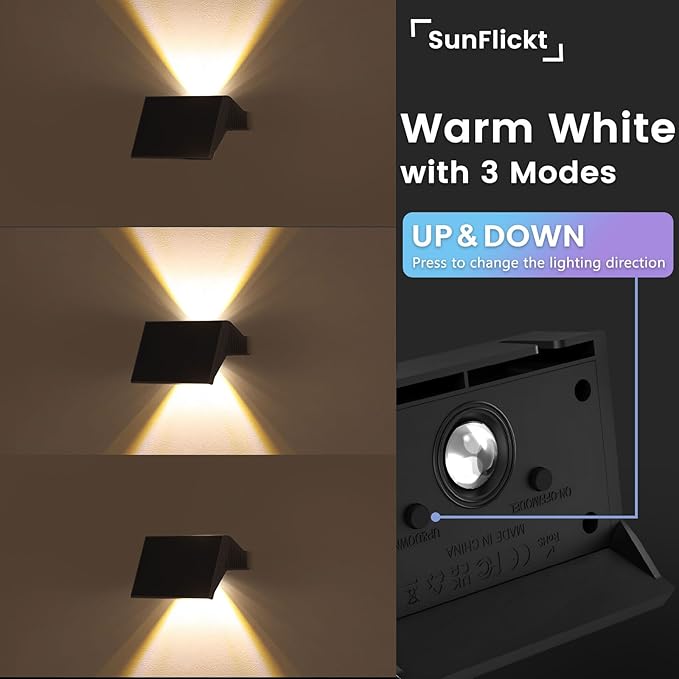 Solar Fence Lights Outdoor, 6-Pack Fence Lights Solar Powered with Up/Down Buttons, IP67 Waterproof for Outside, 120LM Auto Dusk to Dawn for Wall/Patio/Yard/Railing/Deck/Pathway (Warm White)