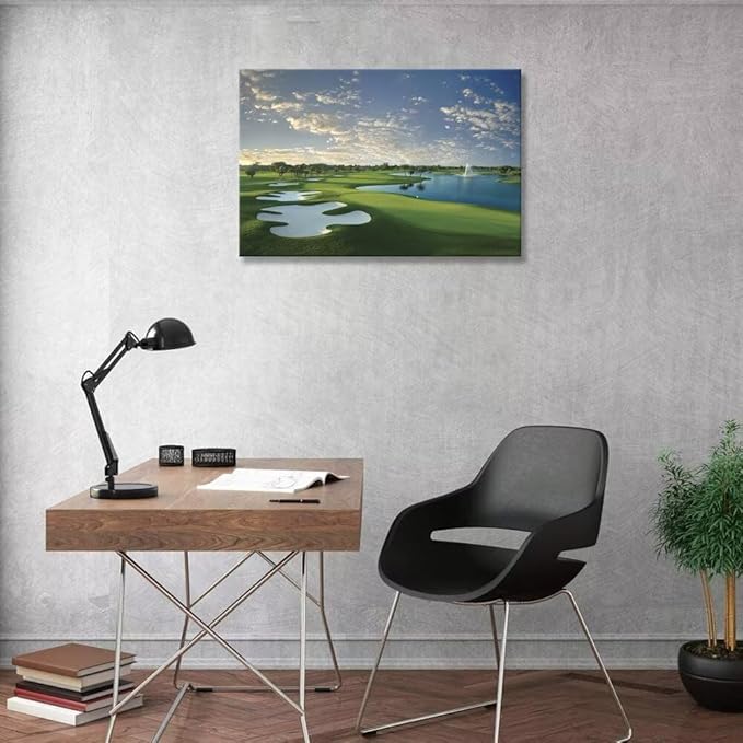 Blue Monster Golf Course Canvas Wall Art for Living Room Bedroom Bathroom Home Decorations Paintings Golf Course Picture Poster Framed Artwork Ready to Hang(28''H x 44''W)