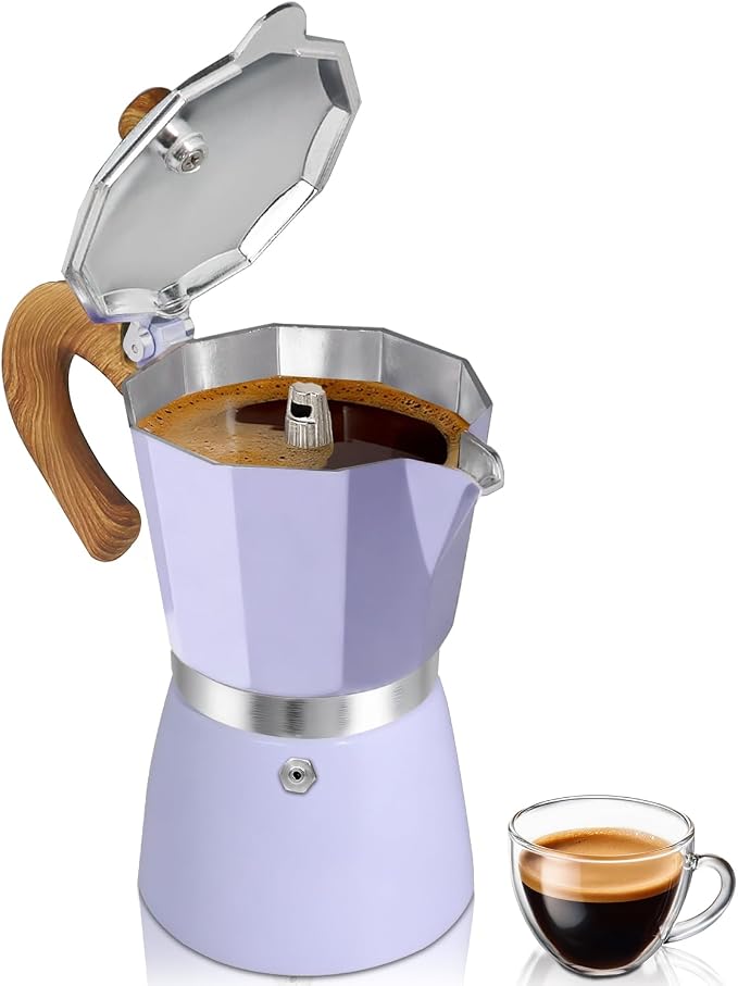 Coffee Maker Stovetop Espresso Maker 9 Cup Aluminum Moka Pot Percolator 15oz 450ml Easy Brewing for Electric Ceramic Stoves Home Camping Italian Cuban Café Classic Purple