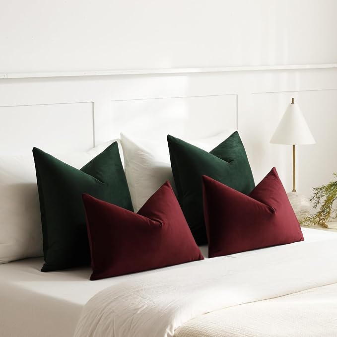 Euro Sham Covers 24x24 Dark Green: Pack of 2 Cozy Soft Velvet Square Modern Luxury Decorative Throw Pillow Cases for Sofa Couch Living Room Bed Home Decor