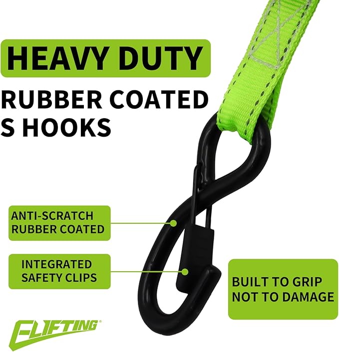 Retractable Ratchet Straps (2-Pack) 1 Inch x 10 Feet Auto Self Retracting Tie Down Straps (1650lbs Break Strength) Reflective Safety Stitching for Motorcycle ATV UTV Truck Trailer - Green