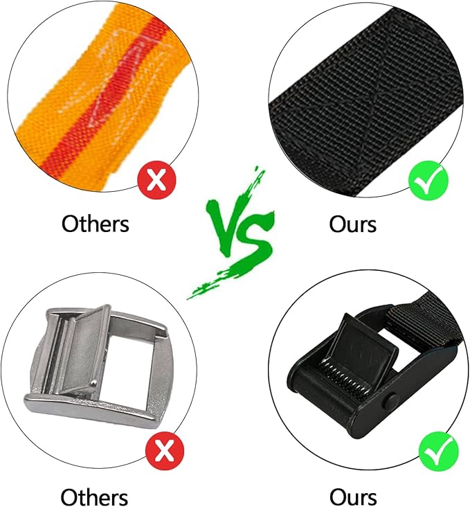 Rosemarie Cam Buckle Tie Down Straps, Heavy Duty Lashing Secure Straps Cinch Ratchet with Zinc Alloy Lock Buckle up to 700 lbs for Cargo, Luggage, Kayak,Truck Pack of 4Pcs (1" x 12Ft)