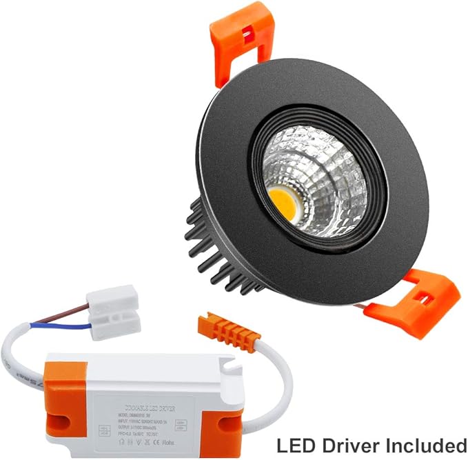 LightingWill 2inch LED Dimmable Downlight, 3W COB Recessed Ceiling Light, Natural White 4000K-4500K, CRI80, 25W Halogen Bulbs Equivalent, Black (4Pack)