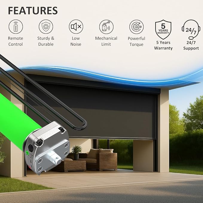 Remote Control DC24V Motorized Roller Shade Motor with Manual Override, 45mm Brushless Electric Awning Motor for Windproof Shades, High Torque Tubular Motor (20 N.m for Φ63mm（2-1/2"") Groove Tube