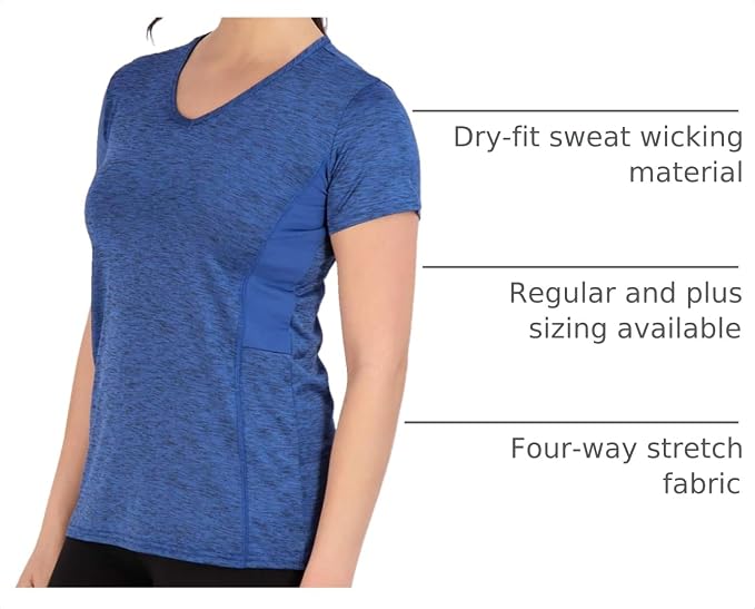 5 Pack Women's Dry Fit V Neck Workout Tops T Shirts Athletic Gym Yoga Tees | Available In Plus Size, Cooling Moisture-Wicking, Short Sleeve, Quick-Dry, Fitness, Stretch, Exercise, Running, Hiking