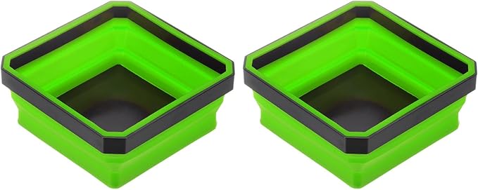 HARFINGTON 2Pcs Collapsible Magnetic Parts Tray Foldable Tool Trays Square Small Metal Parts Organiser for Fixing Screw Bolts Nuts Washers Pins, Green