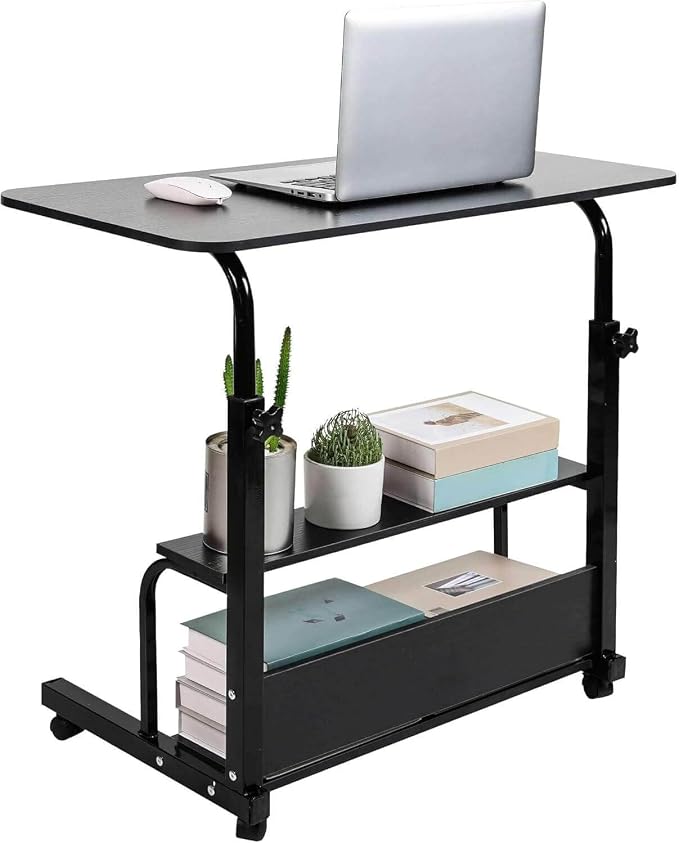 Adjustable Height Mobile Computer Desk for Small Space Rolling Writing with Wheels Corner Home Office Study Portable Bedrooms Work Desk Standing Desk Sizes 31.5X15.7 Inches Black C