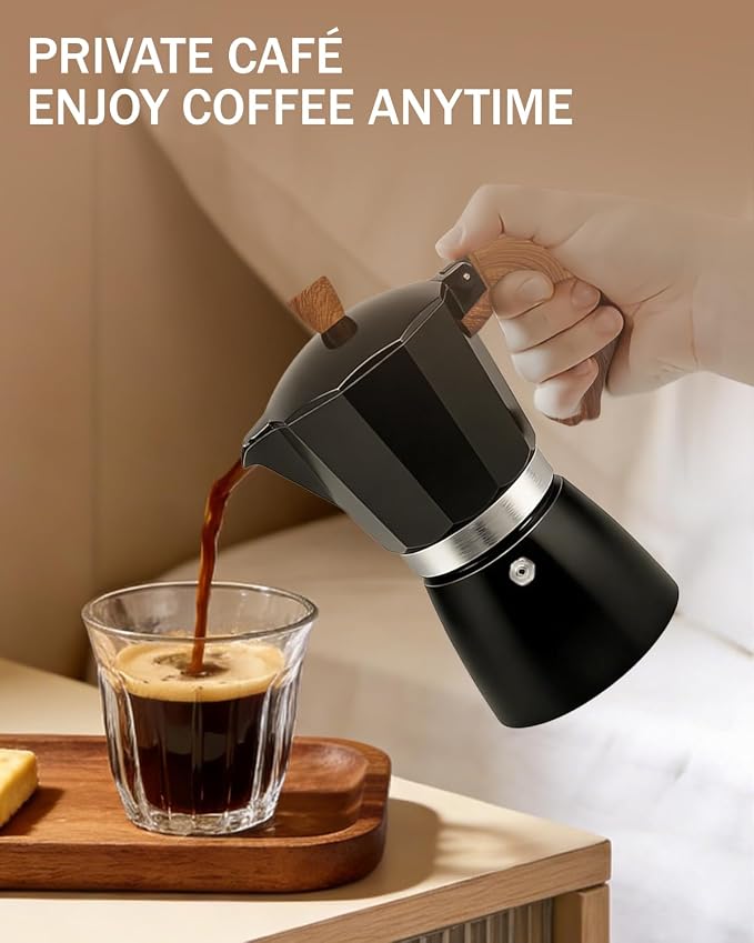 Coffee Maker Stovetop Espresso Maker 6 Cup Aluminum Moka Pot Percolator 10oz 300ml Easy Brewing for Electric Ceramic Stoves Home Camping Italian Cuban Café Classic Black