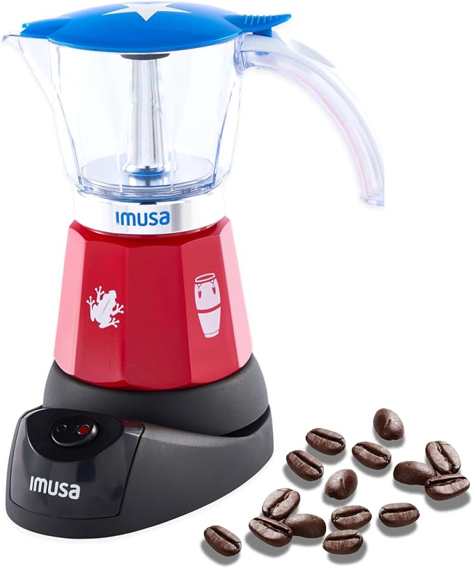 IMUSA 6 or 3 Cup Electric Boricua Espresso Coffee Maker, Red | Bare Cast Aluminum Finish, Cool-Touch Handle, Ideal for Moka and Puerto Rican Coffee, Great for Gifting
