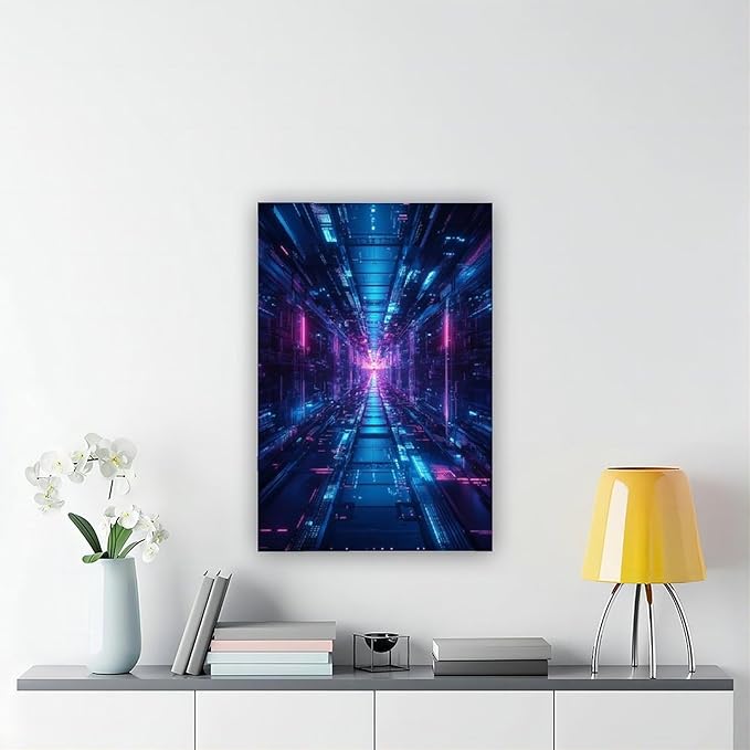 High-Tech Digital Abstract Wall Art – Glowing Geometric Canvas Print – Minimalist Futuristic Aesthetic Home Decor Modern Wall Prints Abstract Geometric Minimalist Art Framed Canvas Prints For Office B
