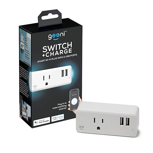 Geeni Switch + Charge Multi Port Smart Wi-Fi Plug with 2 USB Ports, Energy Saving Outlet with App Control, Compatible with Alexa and Google Home