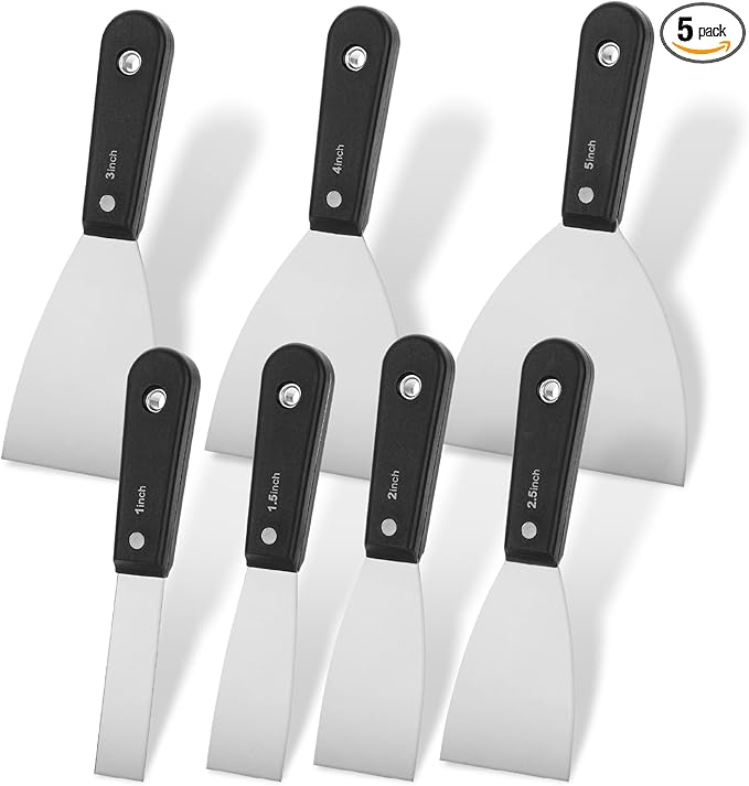 Bates- Putty Knife Set, 7 Pack, Carbon Steel, 1", 1.5", 2", 2.5", 3", 4", 5", Putty Knives, Drywall Knife Set, Putty Knife Scraper Tool, Spackle Knife Set, Paint Scraper Tool, Drywall Knifes Set