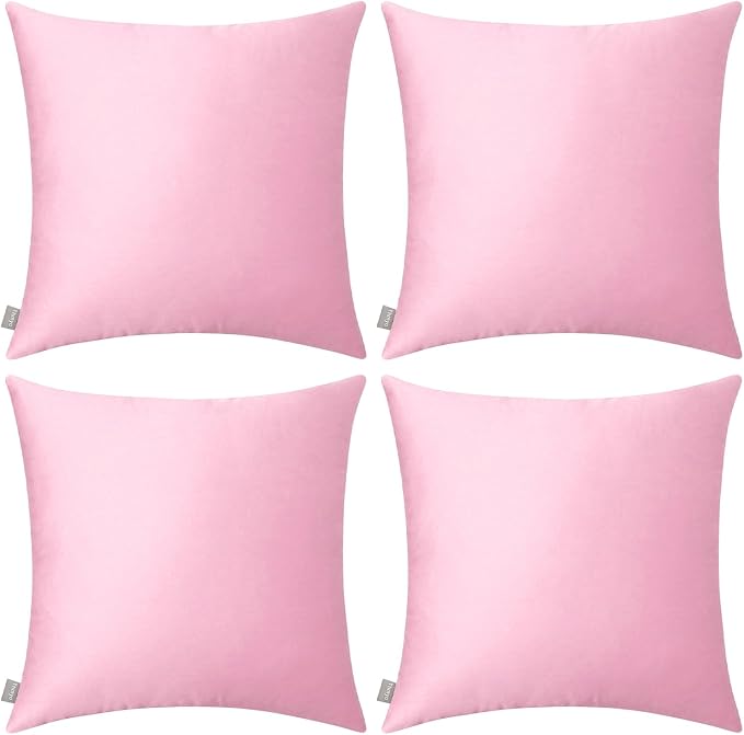 Thmyo 4-Pack 100% Cotton Comfortable Solid Decorative Throw Pillow Case Square Cushion Cover Pillowcases Sublimation Blank DIY Pillow Covers for Sofa(Only Covers,No Pillows)(26x26inch/66x66cm,Pink)