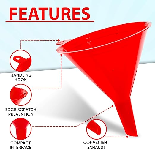 Funnel for Kitchen Use – Red Set in 4 Sizes (122, 101, 76 & 50mm) | Durable, Non-Toxic Food Grade Plastic – Ideal for Filling Bottles, Jars & Containers | Perfect for Kitchen, Garage & Labs