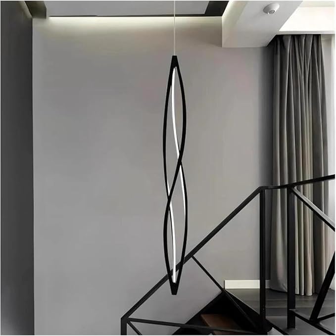 Pendant Lights, Modern Home Decor Led Lights Pendant Light Lamps Forstaircase Chandeliers for Living Room Hanging Indoor Lighting(RC Remote dimming,Black 180cm)