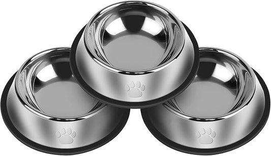 3Pcs Stainless Steel Dog Bowls Set with Dog Paw Pattern- Non-Slip Food and Water Bowl 20 Oz - Dishwasher-Safe, Rust Resistant Metal Pet Bowls for Small/Medium/Large Sized Pets
