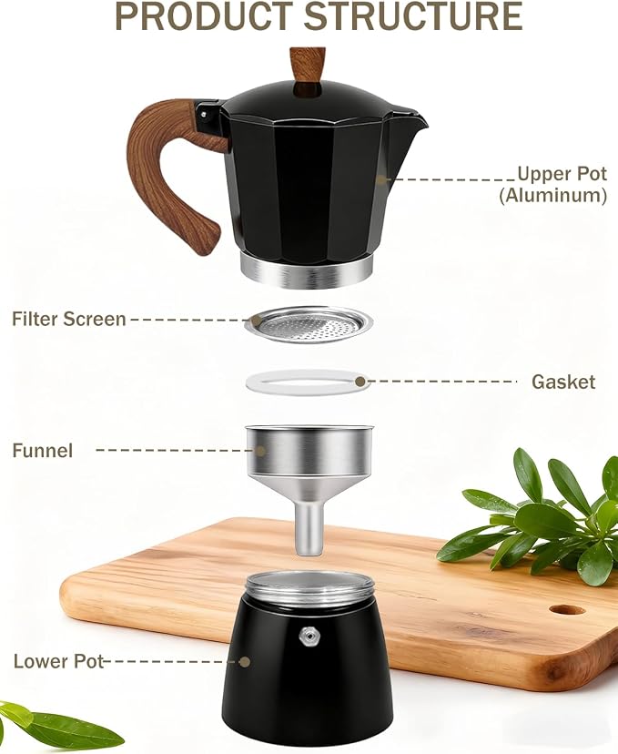 Coffee Maker Stovetop Espresso Maker 12 Cup Aluminum Moka Pot Percolator 20oz 600ml Easy Brewing for Electric Ceramic Stoves Home Camping Italian Cuban Café Classic Black