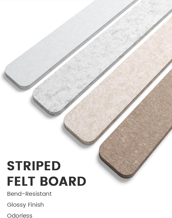 Fluxynara 13" x 2" Felt Wall Panels, Stone Beige | 8-Pack Includes 50 Push Pins and Adhesive Tabs for Photos, Notes and Decor in Bedroom Doors, Home Office or Studios