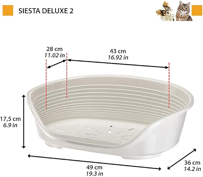 Ferplast Cat Bed, Plastic Dog Bed Small, Ventilation Holes and Non-Slip Rubber Feet for Added Stability 49 x 36 x h. 17.5 cm. White