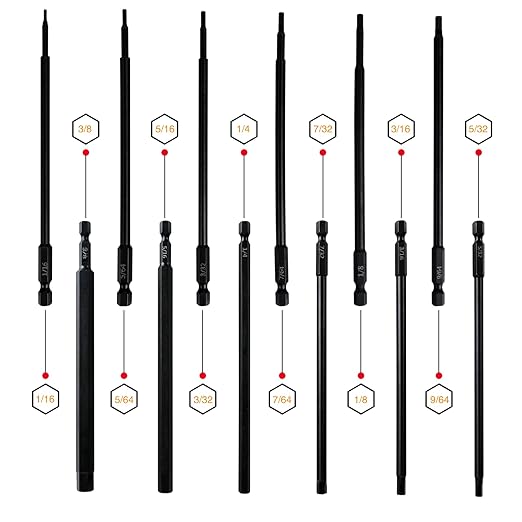 6" Long Allen Hex Bit Set (12 Pack of Drill Bits with Case) 6 Inch Allen Key Hex Bits in The Following SAE Sizes 1/16" 5/64", 3/32", 7/64", 1/8", 9/64", 5/32", 3/16", 7/32", 1/4", 5/16", 3/8