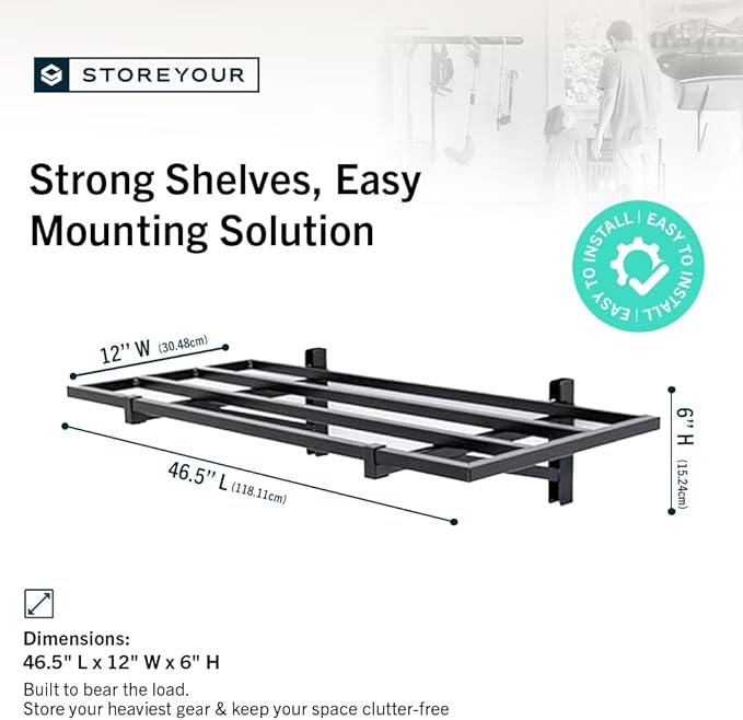 StoreYourBoard Heavy Duty Garage Shelf Wall Mount 1ft x 4ft – Wall-Mounted Shelving for Storage & Organization – Heavy Duty Garage Shelves for Tools, Bins, & Equipment – Holds 400 lbs – Black