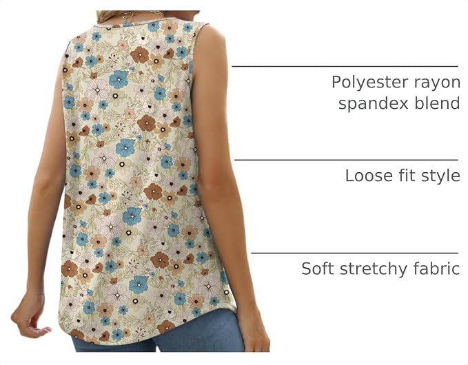 Saloogoe Summer Tank Tops for Women Loose Fit Pleated Square Neck Sleeveless Tops Curved Hem Flowy