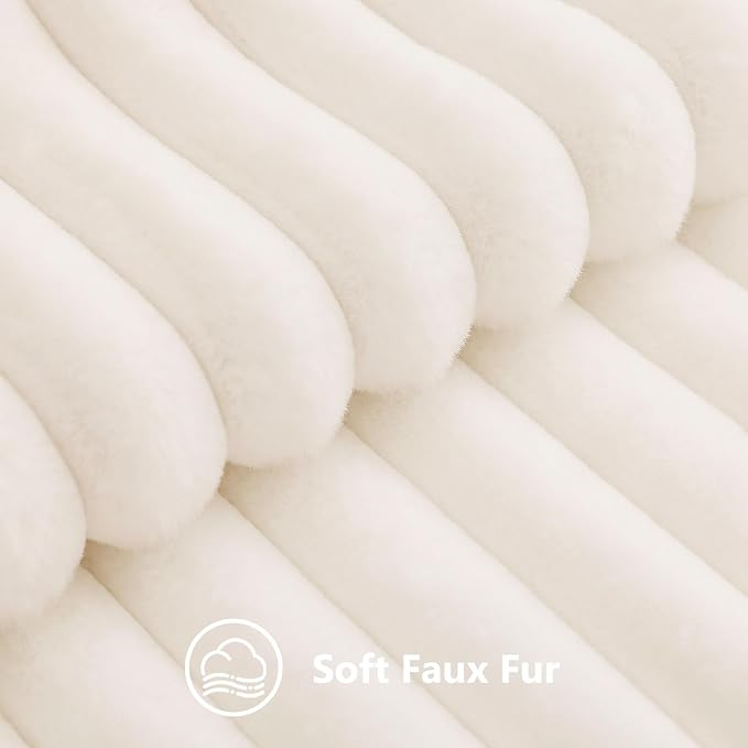 decorUhome Fall Faux Fur Throw Pillow Covers 20x20 Set of 2 Cream White | Decorative Soft Cozy Striped Plush Modern Farmhouse Boho Couch Pillow Cases Velvet Back for Sofa Bed Living Room Home Decor