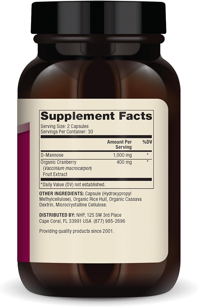 Dr. Mercola D-Mannose and Cranberry Extract, 30 Servings (60 Capsules), Dietary Supplement, Supports Urinary Tract Health, Non-GMO