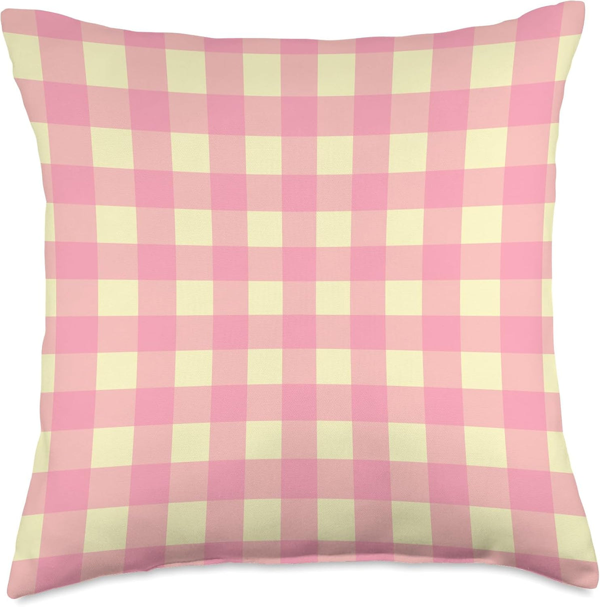 Cute Light Pink Yellow Plaid Gingham Check Checkered Pattern Throw Pillow