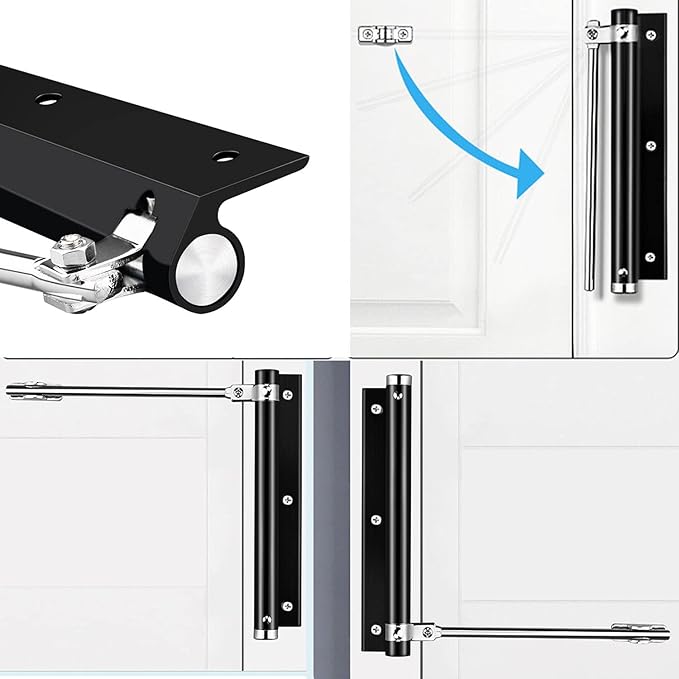 zeng Automatic Door Closer, 304 Stainless Steel, Surface Mounted, Adjustable Spring, Commercial and Residential (Black)
