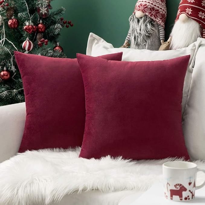 MIULEE Velvet Throw Pillow Covers 22x22 Inch Pack of 2 Wine Red | Soft Solid Decorative Pillow Covers, Modern Luxury Home Decor, for Couch Chair Sofa Bedroom Livingroom