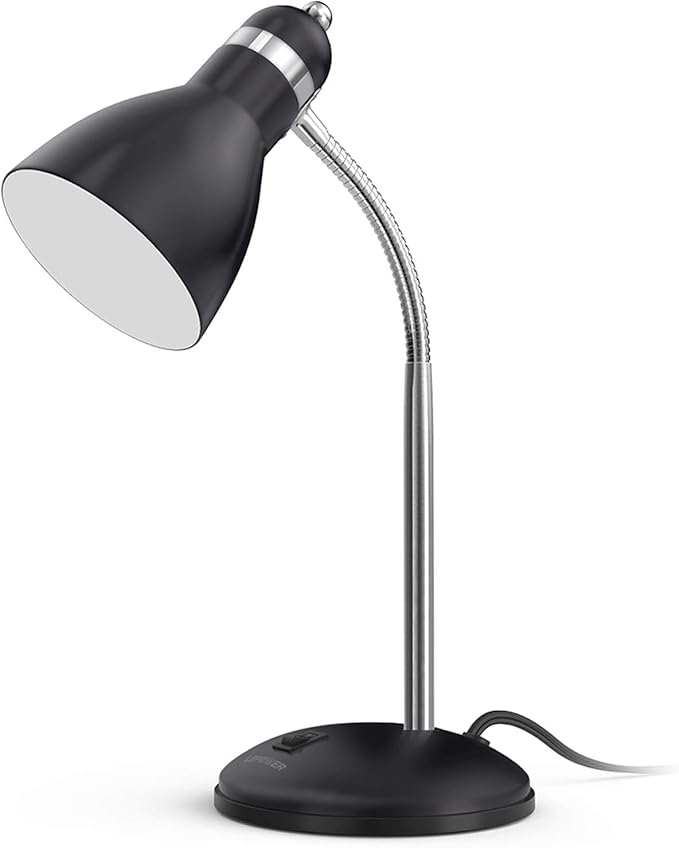 LEPOWER Metal Desk Lamp, Adjustable GooseNeck Reading Light for Bedroom | Compact & Sturdy, Space-Saving for Bedside & Dorm, E26 Table Lamp, Eye-Caring, Ideal for Study, Office, Back to School