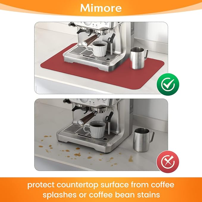 Mimore Red Coffee Bar Mat - 12x19 Inch Absorbent, Hides Stains, Rubber Backed - Countertop Dish Drying Mat for Coffee Maker, Espresso Machine