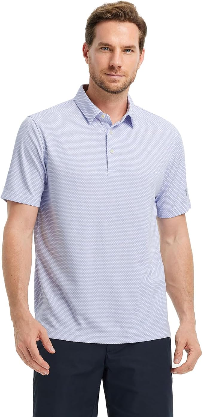 M MAELREG Golf Shirts for Men Moisture Wicking Jacquard Breathable Performance Dry Fit Collared Mens Polo Shirts Short Sleeve