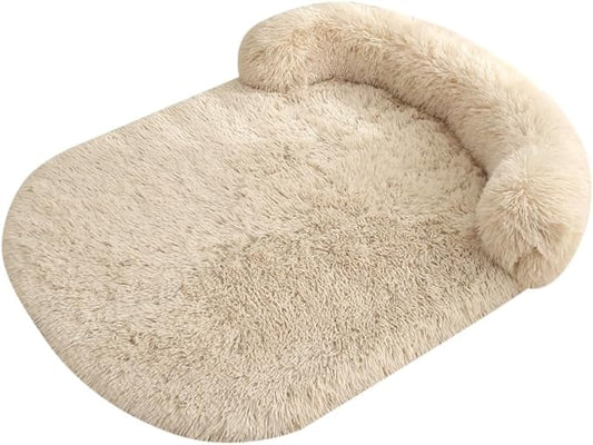 Calming Dog Bed - Fluffy Plush Mat with Removable Washable Cover | Furniture Protector for Large Dogs & Cats(Brown,47.24X29.53X5.91in)