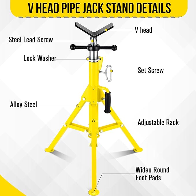 2PCS Pipe Jack Stand, Heavy Duty Pipe Stand, 2500LB Jack Stands Carbon Steel with Portable Folding Legs 28-52 Inch Height Adjustable 1/8"-12" Capacity