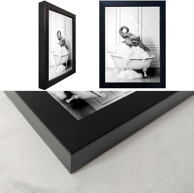 Framed Bathroom Decor Wall Art Elephant in Bathtub Pictures Wall Decor Funny Black and White Animal Canvas Print Artworks for Bathroom