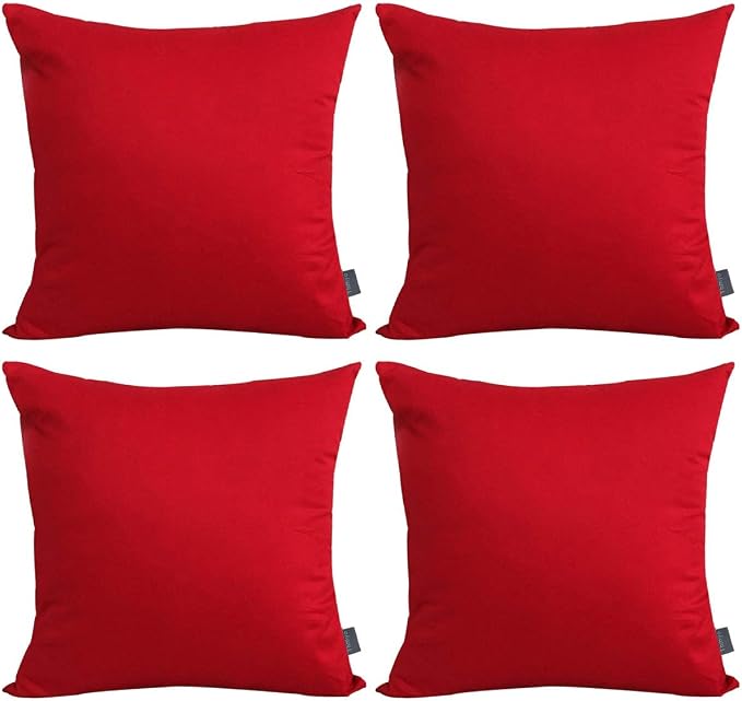 Thmyo 4-Pack 100% Cotton Comfortable Solid Decorative Throw Pillow Case Square Cushion Cover Pillowcase Sublimation Blank Pillow Covers DIY Throw Pillowcase for Couch Sofa Bed(18x18 inch/45x45cm,Red)