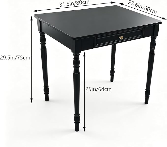 Solid Wooden Desk with Drawers, Small Writing Desk with Drawers for Computer, PC Desk for Work, Study or Gaming, Easy to Assemble (Black, 31.5IN)